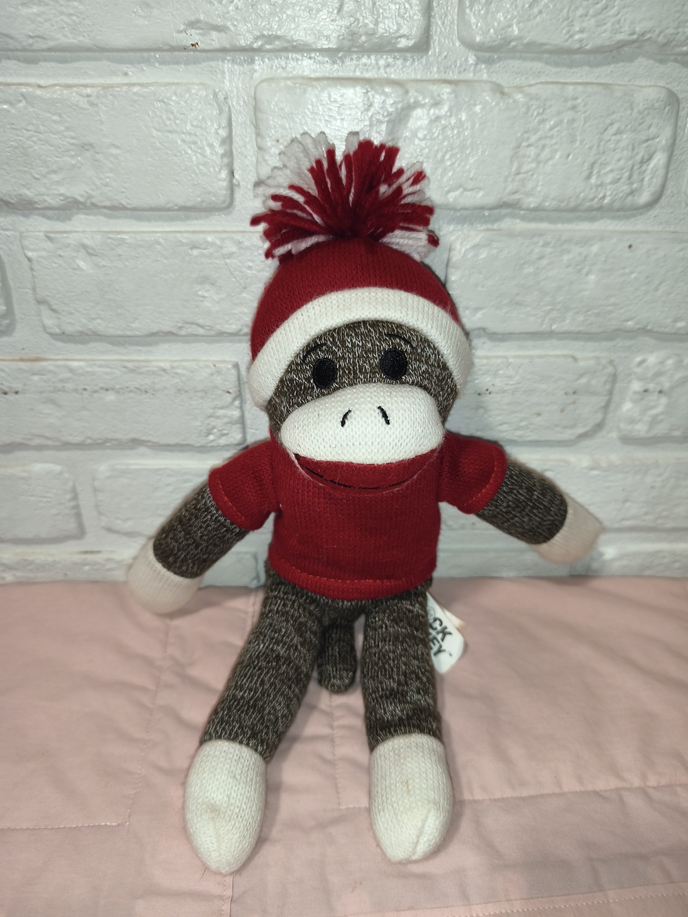 Handmade Red Sock Monkey Plush Toy - Classic Knit Kids Toy